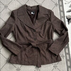 First Option Brown Tweed Women's Belted Blazer
